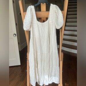 Vestique Cream Checkered Dress